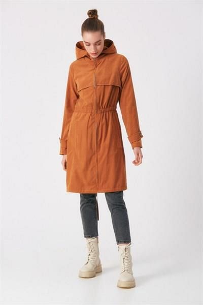 Giyim Dünyası Women's Hooded Zippered Trench Coat Tan