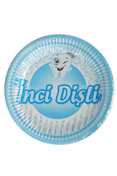 Parti dolabı Plate Cardboard My First Tooth 22 Cm (Tooth Wheat) (8 Pieces) Blue