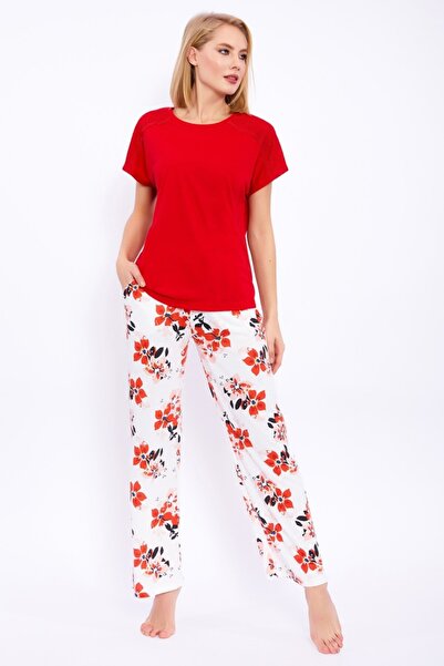 Arnetta Жіночий піжамний комплект червоного кольору з квітковим візерунком гі...