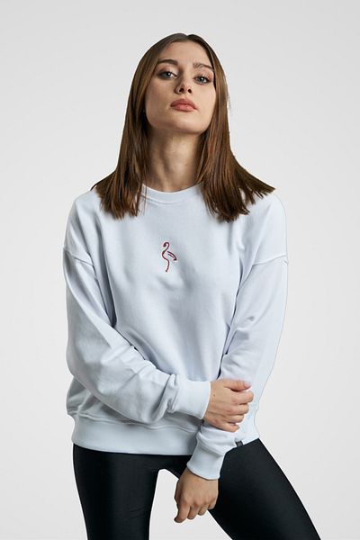 MBEY1989 Hanorac cu croială largă brodat Mbey Minimal Flamingo