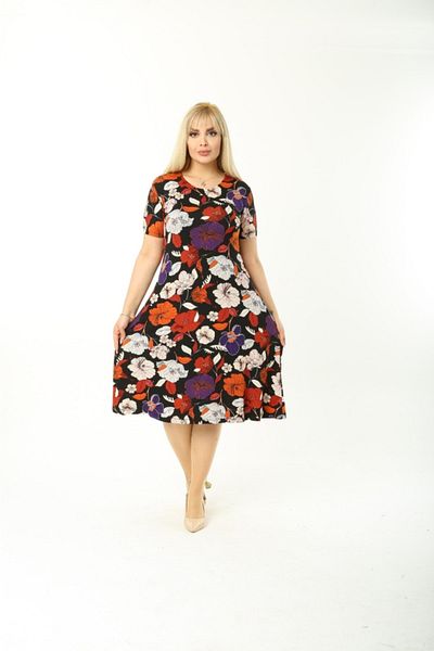 Mezura Plus Size Short Sleeve Knee Length Waist Model Viscose Combed Cotton Dress