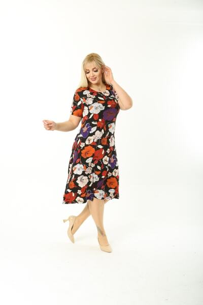 Mezura Φόρεμα με κοντό μανίκι μεγάλου μεγέθους, με κοντό μανίκι, με κολάρο στη μέση, βισκόζη, χτενισμένο βαμβακερό φόρεμα