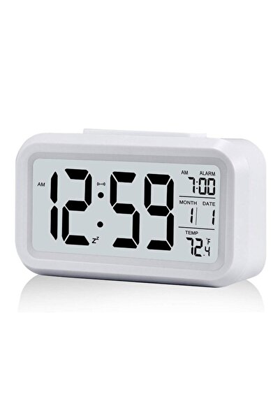 Genel Markalar Lcd Işıklı Sensörlü Termometreli Alarmlı Dijital Beyaz Masa Saati
