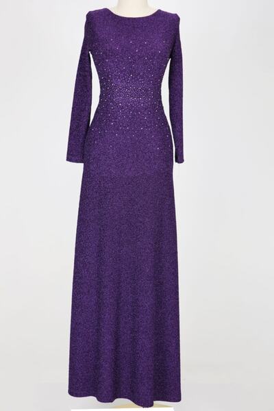 hepyen Mor Taş Detaylı Jakarlı Elbise