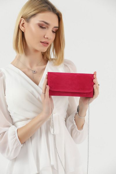 efnanstore Geanta de seara din piele intoarsa fuchsia