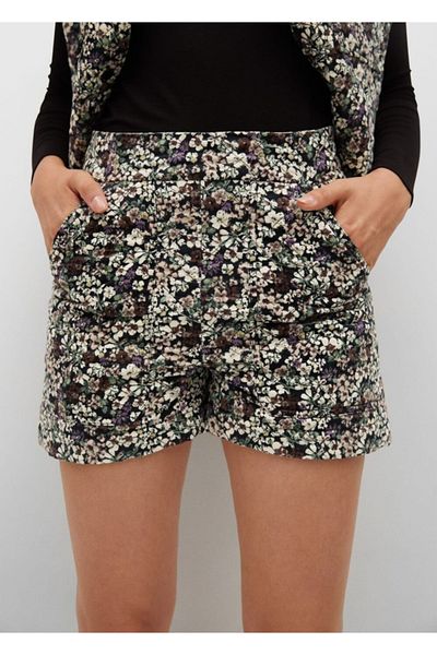 MANGO Woman Women's Black Patterned Cotton Shorts
