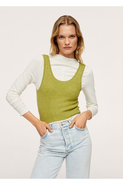 MANGO Woman Top de damă din tricot decupat verde pădure
