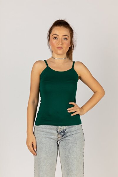 MaviMoure Γυναικείο χτενισμένο βαμβακερό κορμάκι με πράσινο λεπτό λουράκι Lycra