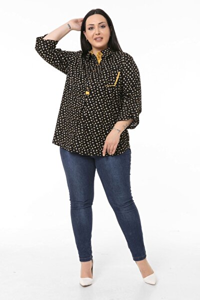 DISENTIS MODEST Nagy méretű virágmintás gallérral és zsebes Garni részletes E...