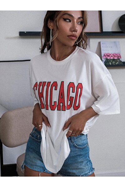 ALİKA تي شيرت شيكاغو الأبيض للسيدات مقاس كبير