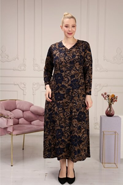 LİKAPA Άνετο κομψό μουσουλμανικό φόρεμα μεγάλου μεγέθους με κούπα - Navy Blue