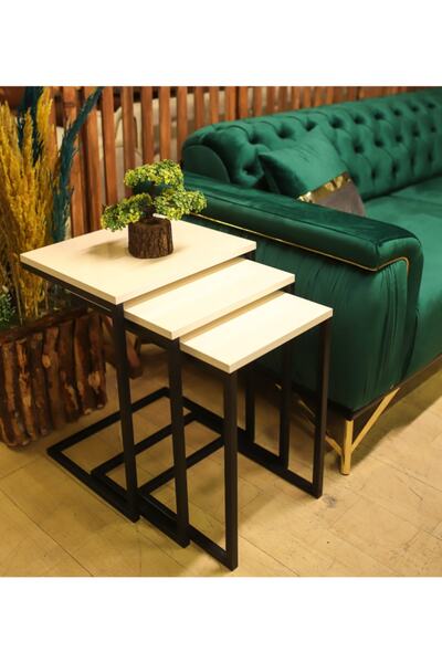 ATS Dekor Endüstriyel Tasarım 3’lü Zigon Yan Ve Koltuk Sehpa Sehpası.