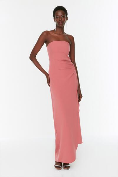 Trendyol Collection Λεπτομερές μακρύ βραδινό φόρεμα Rose Dried Flounce TPRSS22AE0078