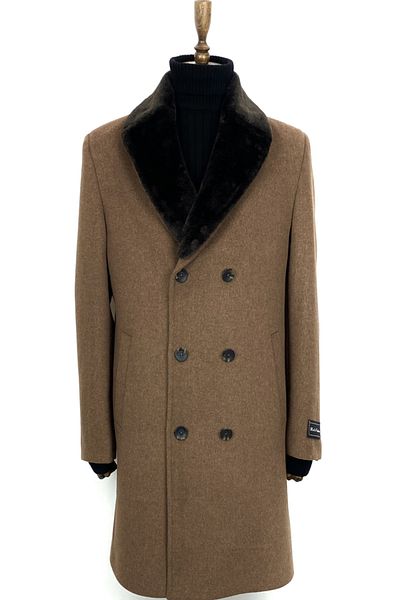 ŞAN GİYİM 8501 Men's Camel Fur Collar Double Breasted Short Coat