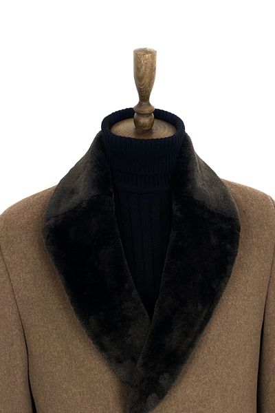 ŞAN GİYİM 8501 Men's Camel Fur Collar Double Breasted Short Coat