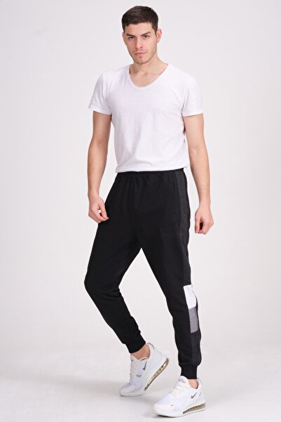 Mascarano Black Men's Sweatpants with Side Pieces and Fabric