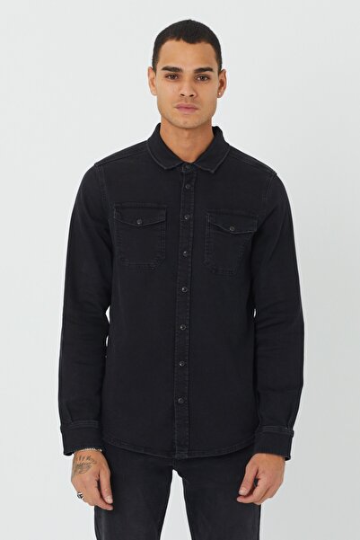 BOSHETTI Erkek Siyah Premium Denim Slim Fit Gömlek