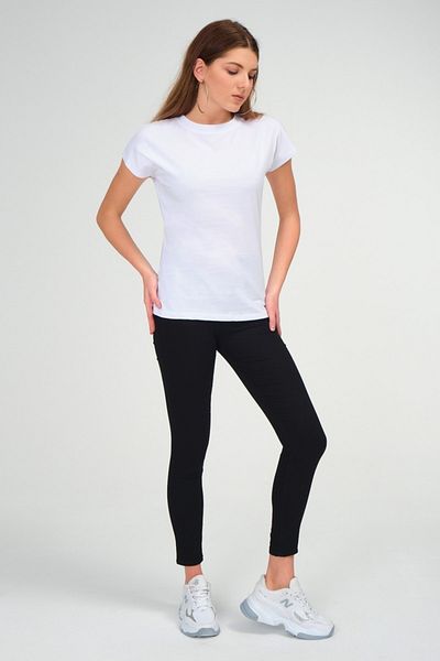 MD trend Women's White Bat Sleeve Cotton Basic Knitted T-shirt