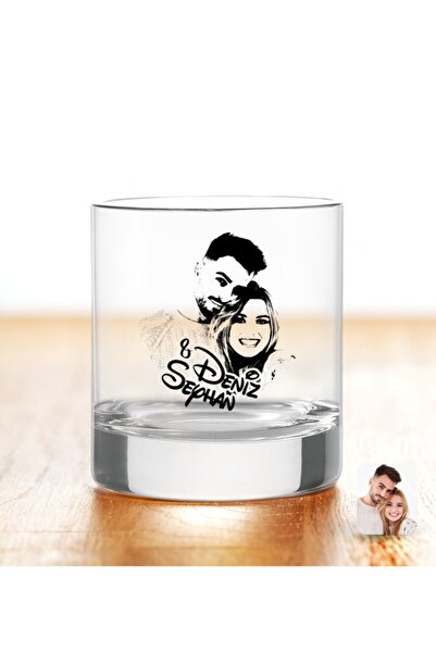 BK Kişiye Özel Renkli Baskılı Isimli Sevgililer Silüet Viski Bardağı-1