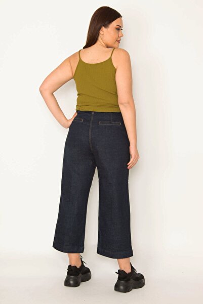 Şans Tekstil Women's Navy Blue Classic Cut Side Pocket Geneiş Long Ankle Length Jeans 26a31863