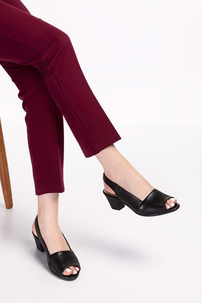 Gondol Women's Genuine Leather Classic Heeled Shoes Vdt.262 - Black - 34