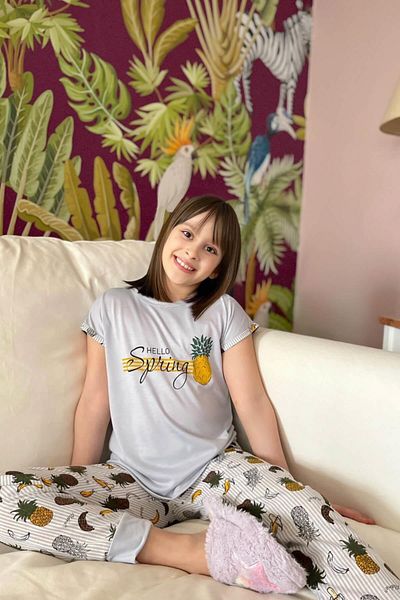 Pijamaevi Kurzarm-Pyjama-Set für Mädchen mit Ananas-Aufdruck