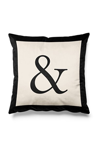 Pilloveland & Figürlü Siyah Ve Bej Renkli Çift Tarafı Baskılı Kırlent Kılıfı