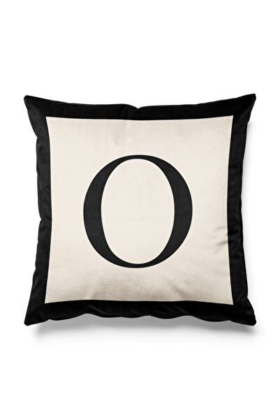 Pilloveland O Harf Figürlü Siyah Ve Bej Renkli Çift Tarafı Baskılı Kırlent Kılıfı