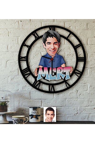 Bk Gift Kişiye Özel Erkek Isimli Karikatürlü Ahşap Duvar Saati-1