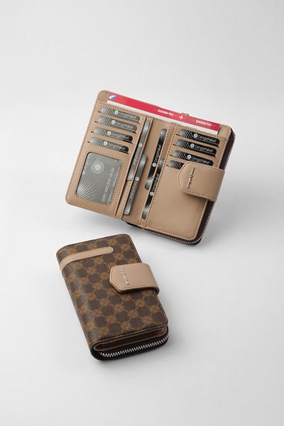 CENGİZ PAKEL Women's Monogram Medium Size Wallet - 65256mp Brown-Mink