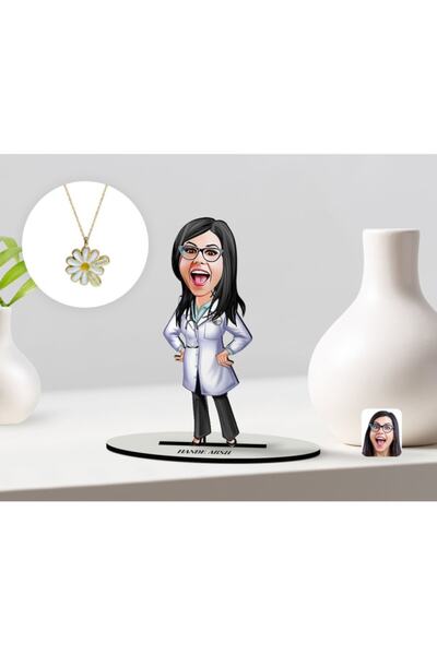 Bk Gift Kişiye Özel Kadın Doktor Karikatürlü 3d Ahşap Biblo Ve Isimli Tarihli...