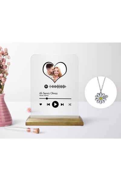 Bk Gift Kişiye Özel Kalpli Fotoğraflı Spotify Barkodlu Plak Ve Silver Isimli ...
