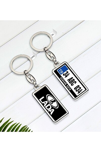 Bk Gift Kişiye Özel Plakalı Lada Logolu Çift Taraflı Metal Krom Anahtarlık-1