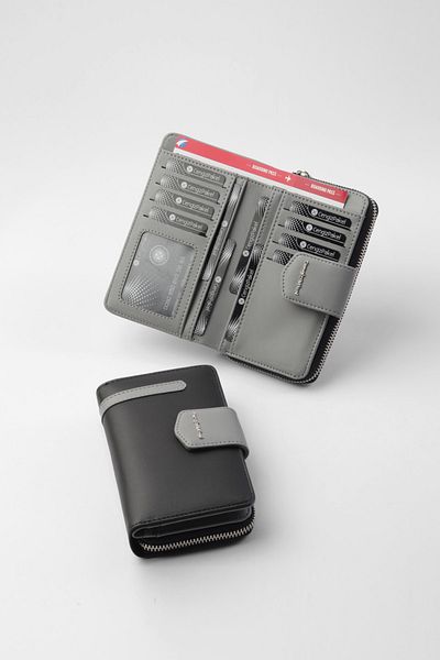 CENGİZ PAKEL Women's Medium Size Wallet 65256m Black-Grey