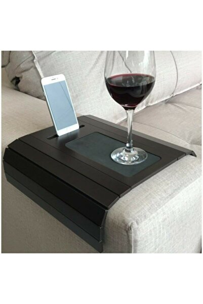 Leather Base Sofa Table with Phone Holder Armrest Coffee Table