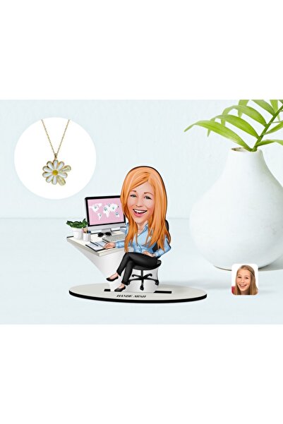 Bk Gift Kişiye Özel Kadın Genel Müdür Karikatürlü 3d Ahşap Biblo Ve Isimli Ta...