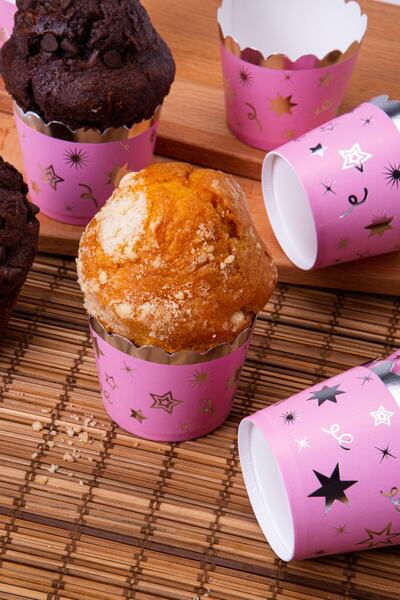 Huzur Party Store Silver Gilded Pink 12-Piece Cake Mold Star Confetti Detailed 6.5x5 cm Muffin That Does Not Disintegrate in the Oven