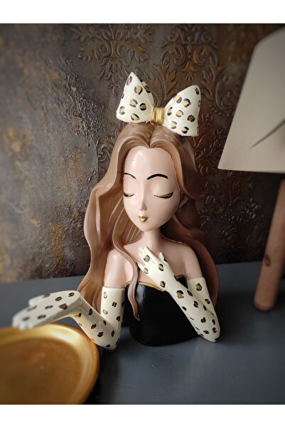 SÜSLÜMÜ SÜSLÜ Fiyonklu Tepsili Kız Sunumluk Dekoratif Biblo Leopar Desenli