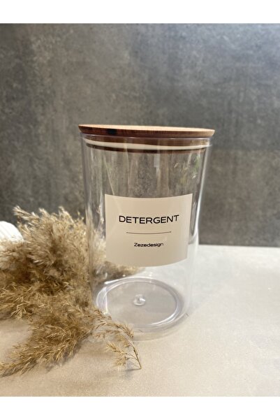 zezedesing Ahşap Vakumlu Kapak Sert Plastik Çamaşır Deterjanı Kavanozu 2300ml