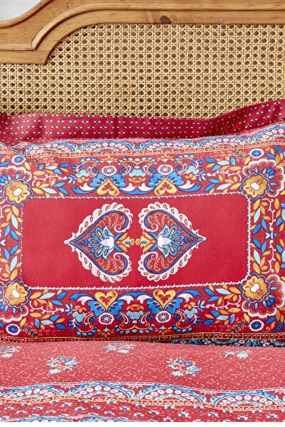 Karaca Home Axir Panel Red 100% Cotton 2-Piece Pillow Case