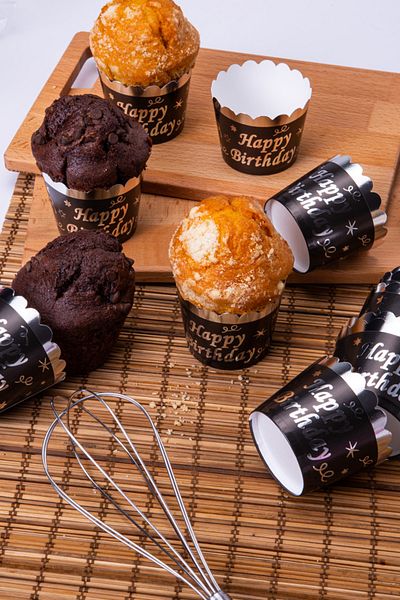 Huzur Party Store Silver Gilded Black 12-Piece Cake Mold Happy Birthday Written 6.5x5 Cm Muffin That Does Not Disintegrate in the Oven