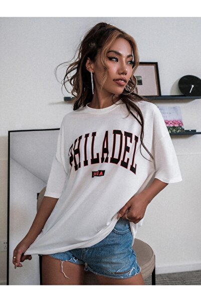 ALİKA تي شيرت فيلادل أبيض مقاس كبير للسيدات