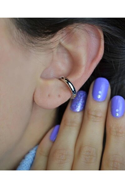 TakıConcept Ear Cuff Çelik Halka Deliksiz Sıkıştırma Küpe Gümüş Renk