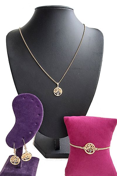 BİJUTERİ EVİ Tree of Life Gold Color Necklace Bracelet and Earring Set - 25
