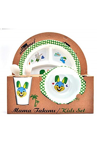 Veletto طبق طعام للأطفال من الميلامين على شكل أرنب، كوب وملعقة، مجموعة من 5 قطع