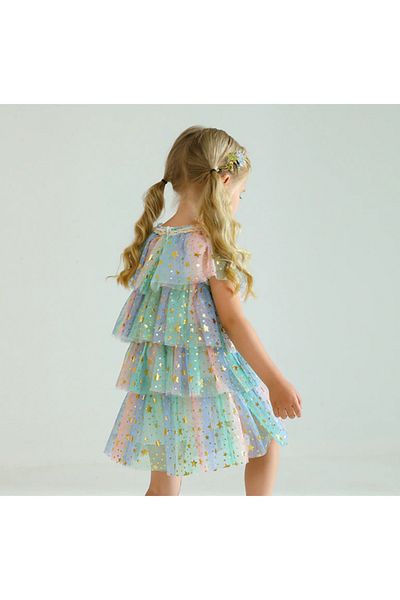 Petityu Tutu Shiny Starry Colorful Girls' Cool Floor Dress - Birthday Dress