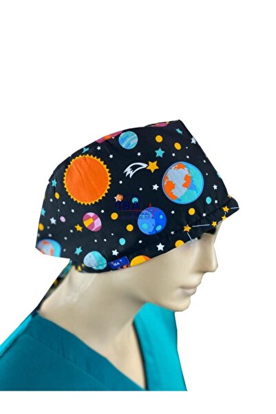 İBA MEDİKAL Uzay Desenli Cerrahi Bone Gezegenler Modelli Kep Hemşire Doktor A...