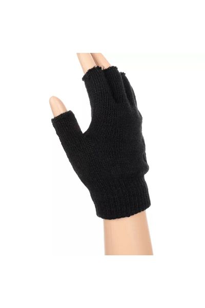 Kardelen Butik Denizli Black, Knitted, Fingerless, Cycling Gloves (Unisex)