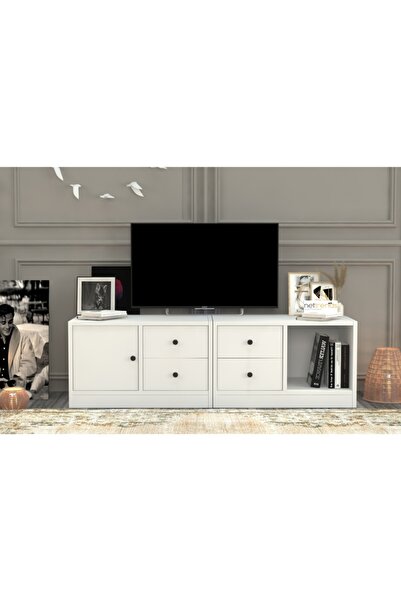 Nettrends Dolapli Çekmeceli Tv Ünitesi Beyaz 130 cm Tvt-1008-ç
