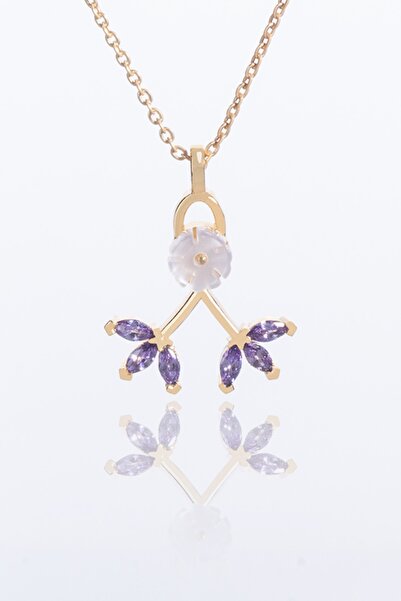 Sortie Aksesuar Italyan Tasarım Mor Zirkon Taşlı Sonsuzluk Figürlü Manolya Çi...